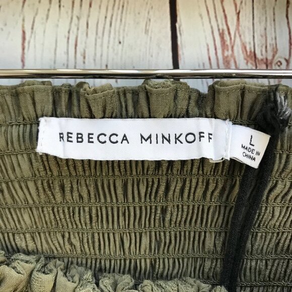Rebecca Minkoff Olive Green Smocked Mini Skirt Size Large - Picture 6 of 10